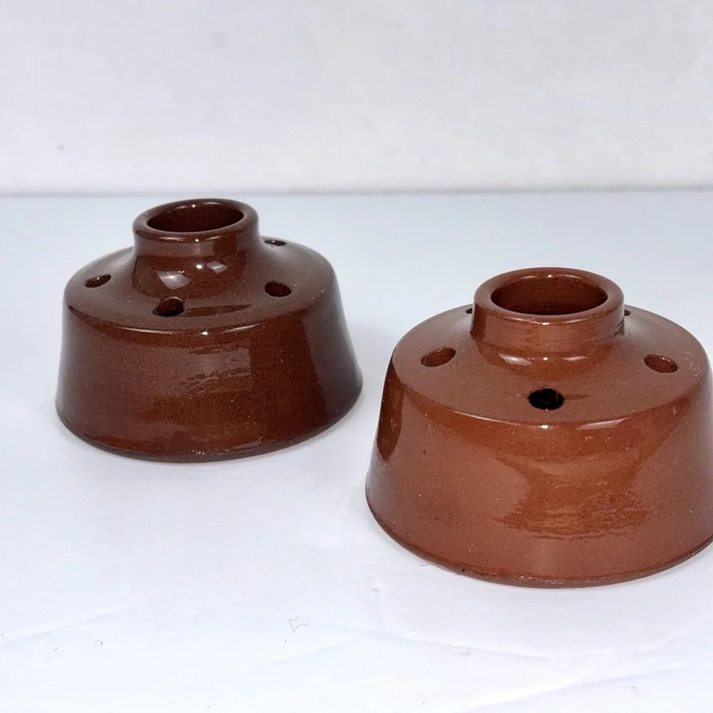 JTP 2004 Studio Pottery Redware Inkwells Pen Quill Holders Set of 2 Signed VTG